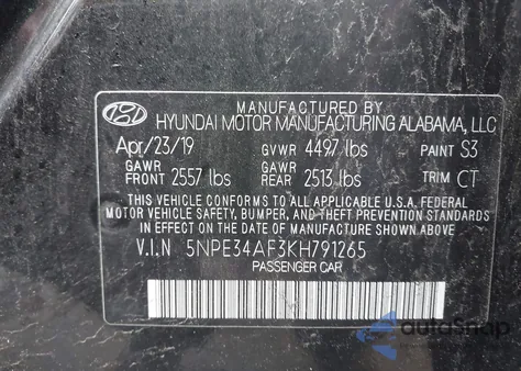 2019 Hyundai Sonata Limited z USA, uszkodzony, nr VIN 5NPE34AF3KH791265